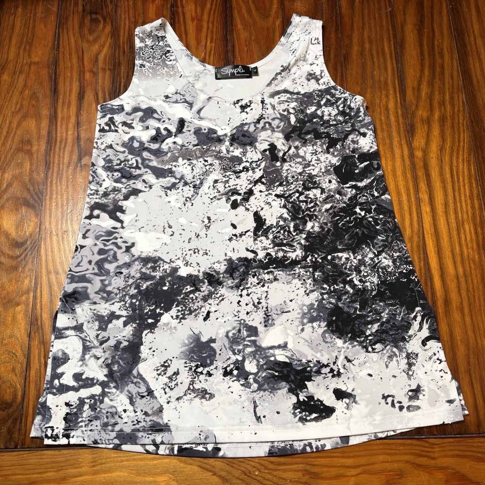 Sympli Black Gray White Abstract Tie Dye Tank Top Sz 4 A261